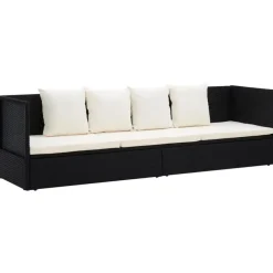 Loungebanken-vidaXL - Loungebank - Zwart - Poly rattan