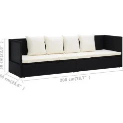 Loungebanken-vidaXL - Loungebank - Zwart - Poly rattan