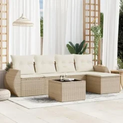 Loungesets-vidaXL - Loungeset - Beige - Poly rattan - 6 stuks