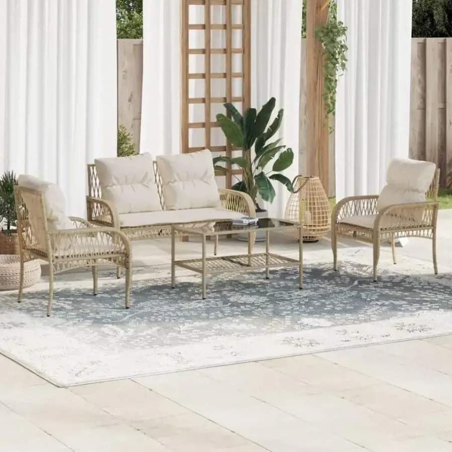 Loungesets-vidaXL - Loungeset - Beige - Poly rattan