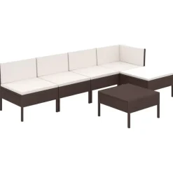 Loungesets-vidaXL - Loungeset - Bruin - Poly rattan - 6 stuks - Met kussens