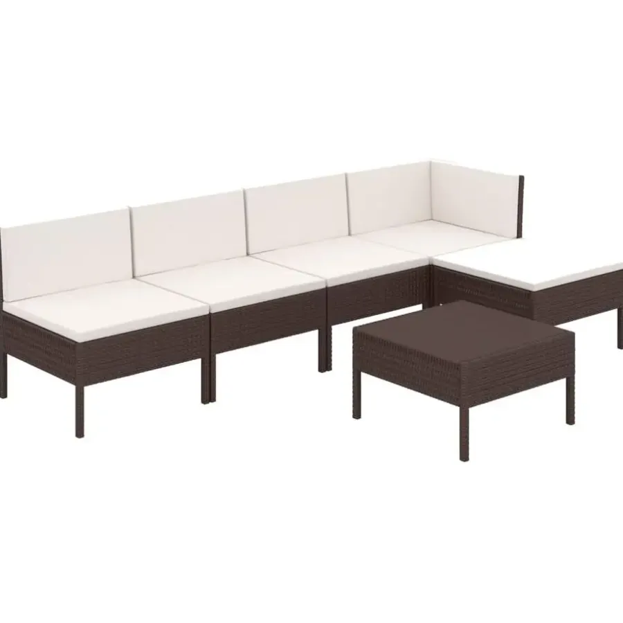 Loungesets-vidaXL - Loungeset - Bruin - Poly rattan - 6 stuks - Met kussens