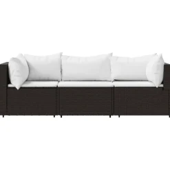 vidaXL - Loungeset - Bruin - Poly rattan - 3 stuks - Met kussens