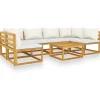 Loungesets-vidaXL - Loungeset - Crème - Acaciahout - 7 stuks - Met kussens