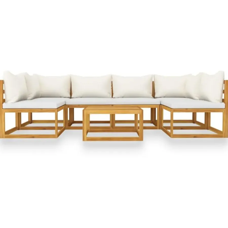 Loungesets-vidaXL - Loungeset - Crème - Acaciahout - 7 stuks - Met kussens
