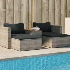 Loungesets|Loungesets-vidaXL - Loungeset - Grijs - Poly rattan