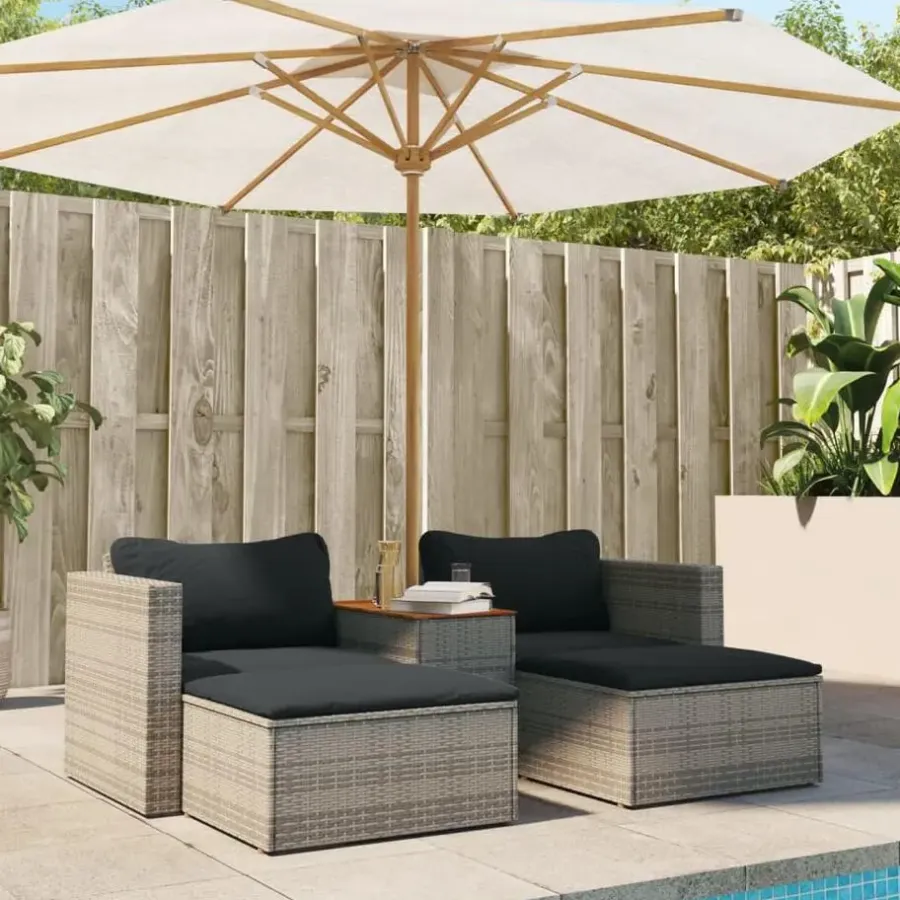 Loungesets|Loungesets-vidaXL - Loungeset - Grijs - Poly rattan