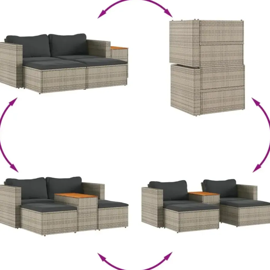 Loungesets|Loungesets-vidaXL - Loungeset - Grijs - Poly rattan