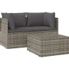 Loungesets-vidaXL - Loungeset - Grijs - Poly rattan - 3 stuks - Met kussens