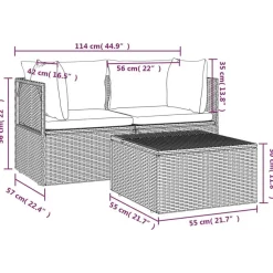 Loungesets-vidaXL - Loungeset - Grijs - Poly rattan - 3 stuks - Met kussens