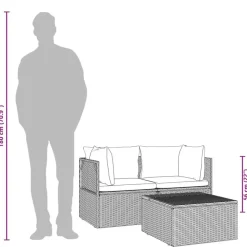 Loungesets-vidaXL - Loungeset - Grijs - Poly rattan - 3 stuks - Met kussens
