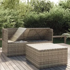 Loungesets-vidaXL - Loungeset - Grijs - Poly rattan - 3 stuks - Met kussens