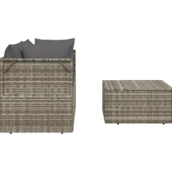 Loungesets-vidaXL - Loungeset - Grijs - Poly rattan - 3 stuks - Met kussens