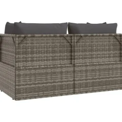 Loungesets-vidaXL - Loungeset - Grijs - Poly rattan - 3 stuks - Met kussens