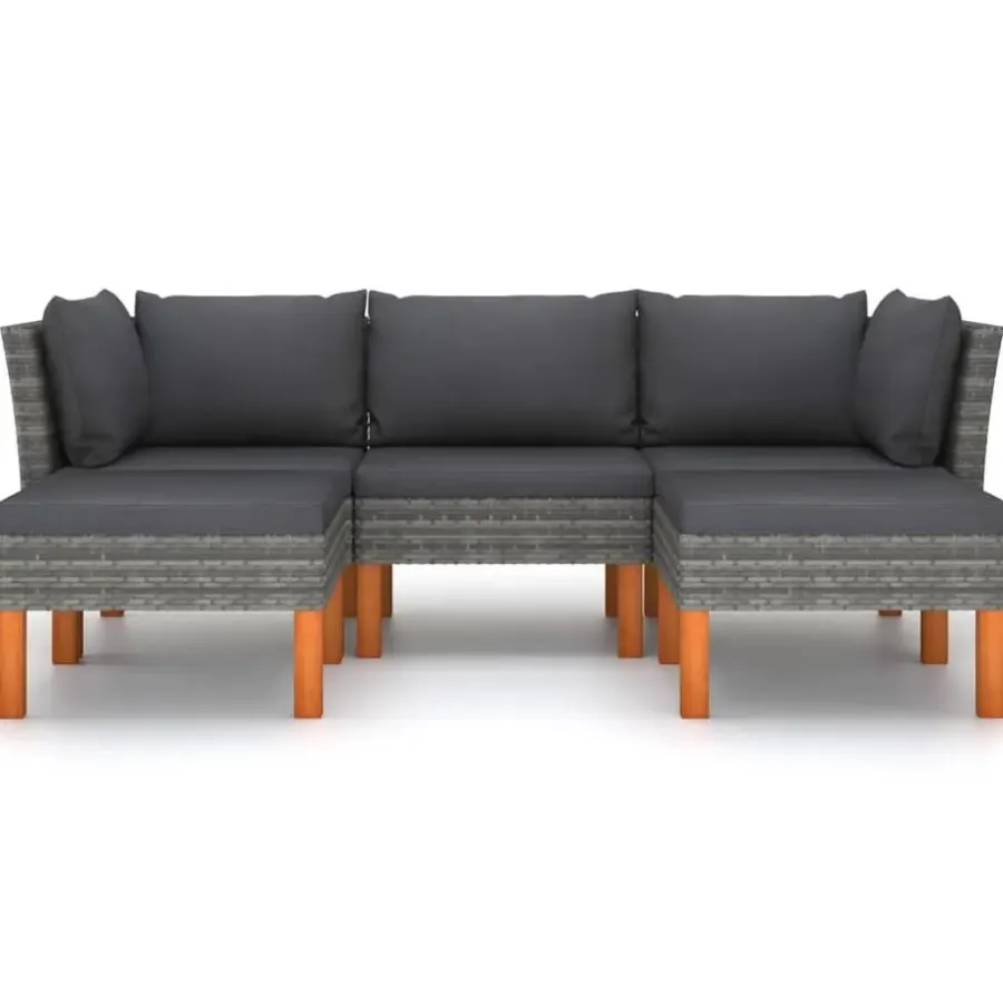 vidaXL - Loungeset - Grijs - Poly rattan - 5 stuks - Met kussens