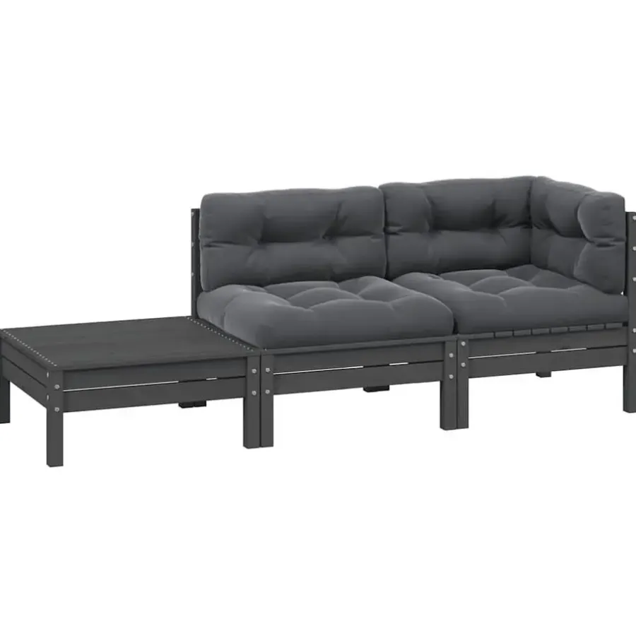 vidaXL - Loungeset - Grijs - Grenenhout - 3 stuks - Met kussens