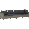 Loungebanken-vidaXL - Loungeset - Grijs - Poly rattan - 4 stuks - Met kussens