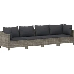 Loungebanken-vidaXL - Loungeset - Grijs - Poly rattan - 4 stuks - Met kussens