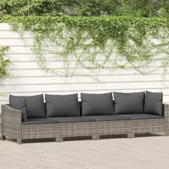 Loungebanken-vidaXL - Loungeset - Grijs - Poly rattan - 4 stuks - Met kussens