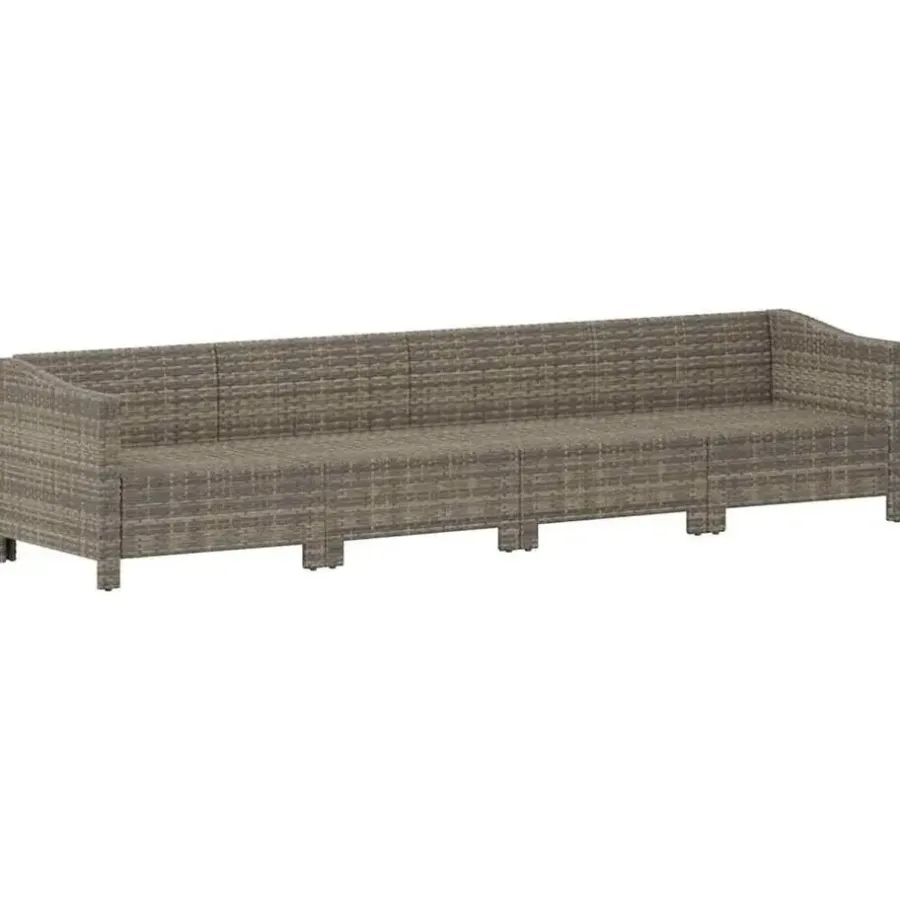 Loungebanken-vidaXL - Loungeset - Grijs - Poly rattan - 4 stuks - Met kussens