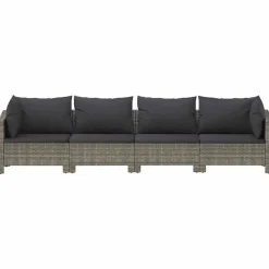 Loungebanken-vidaXL - Loungeset - Grijs - Poly rattan - 4 stuks - Met kussens