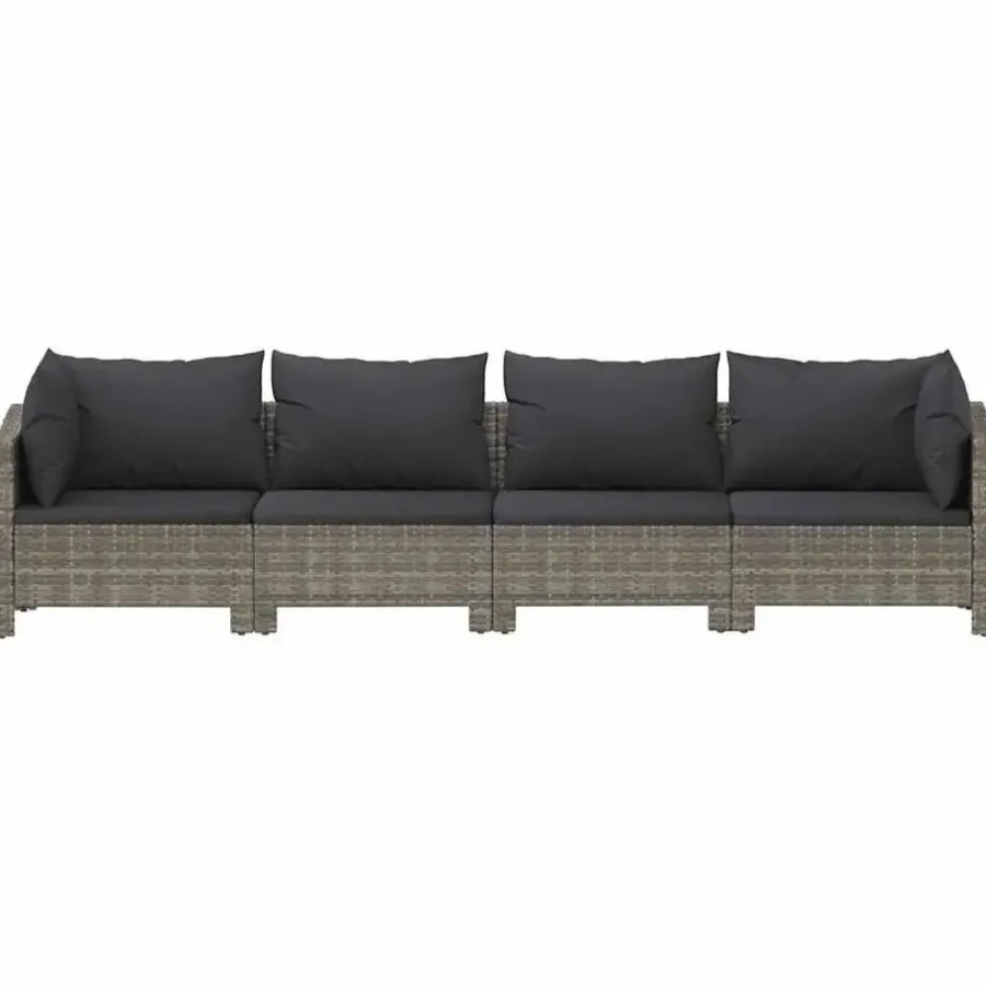 Loungebanken-vidaXL - Loungeset - Grijs - Poly rattan - 4 stuks - Met kussens