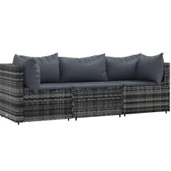 vidaXL - Loungeset - Grijs - Poly rattan - 3 stuks - Met kussens