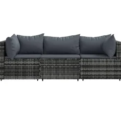vidaXL - Loungeset - Grijs - Poly rattan - 3 stuks - Met kussens