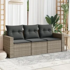 vidaXL - Loungeset - Grijs - Poly rattan - 3 stuks - Met kussens