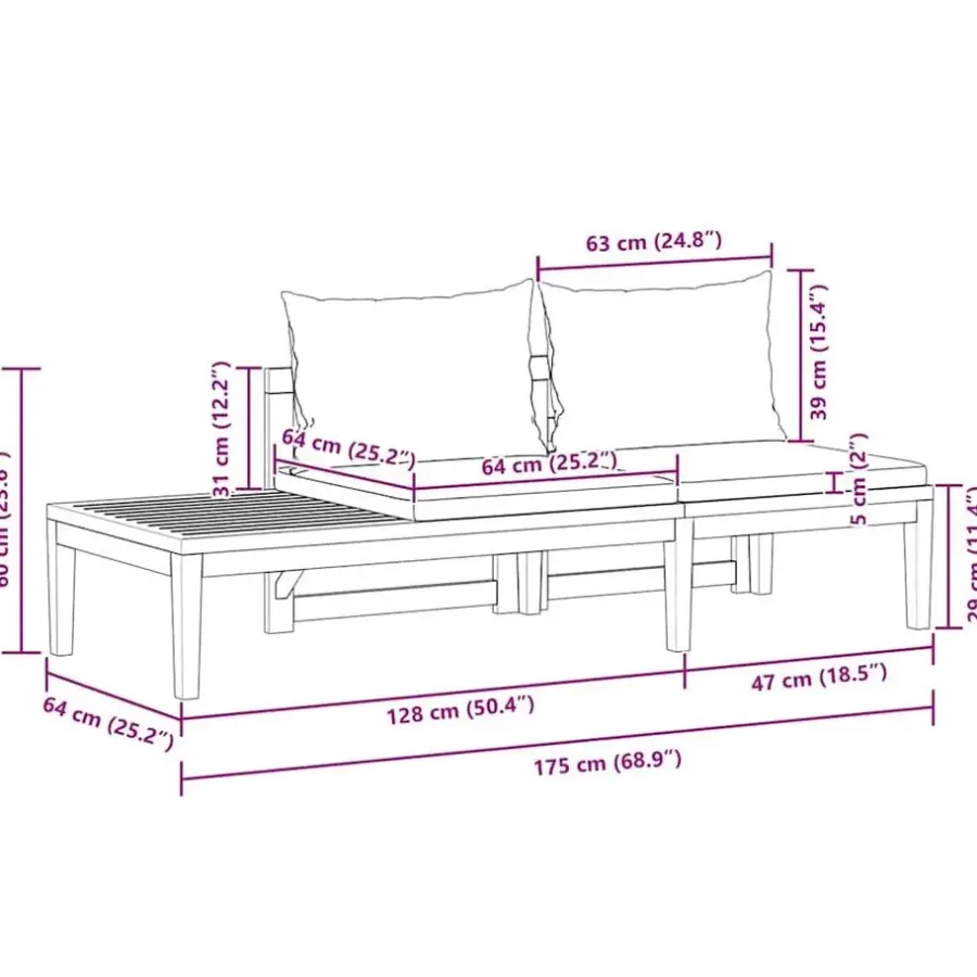 vidaXL - Loungeset - Grijs - Acaciahout - 2 stuks - Met kussens