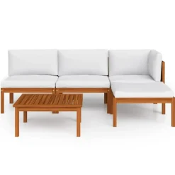vidaXL - Loungeset - Wit - Acaciahout - 5 stuks- Met kussens