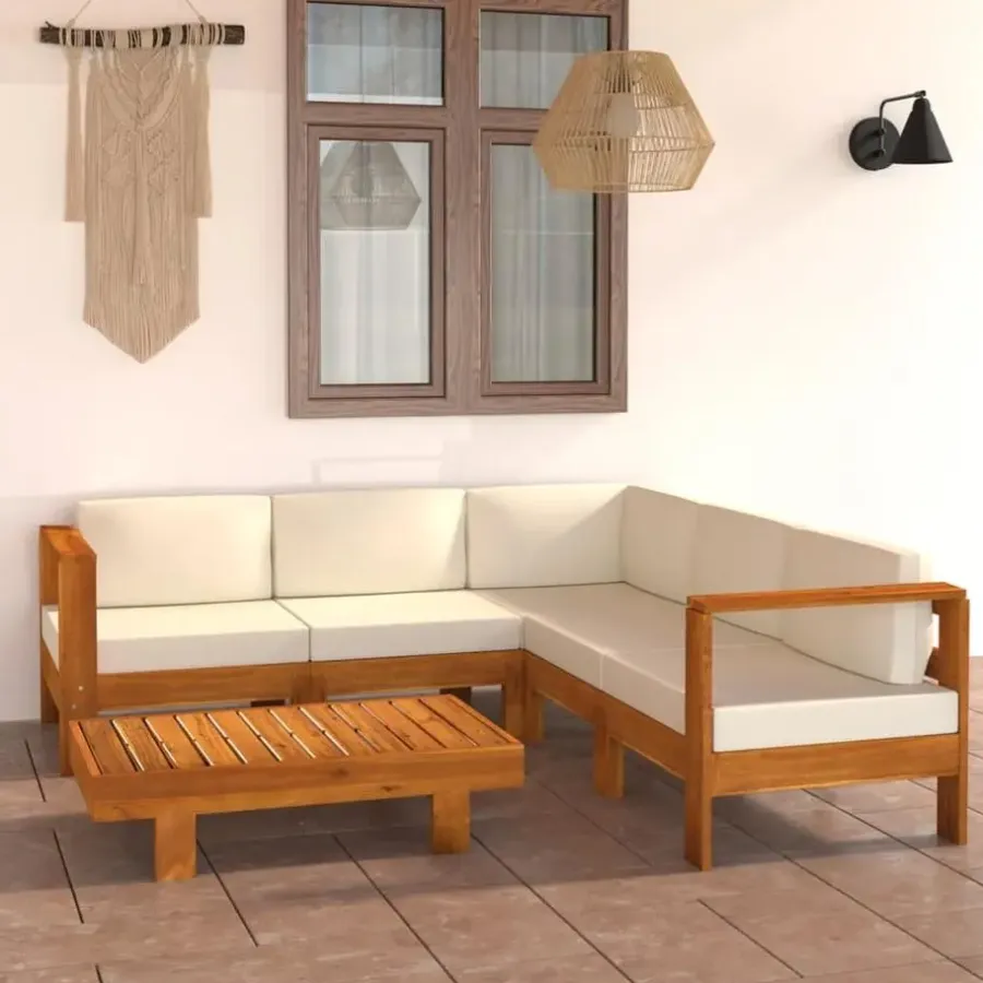 Loungesets-vidaXL - Loungeset - Wit - Acaciahout - 6 stuks - Met kussens - 100x60 cm