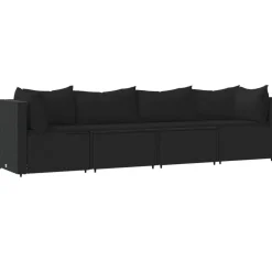 Loungebanken-vidaXL - Loungeset - Zwart - Poly rattan