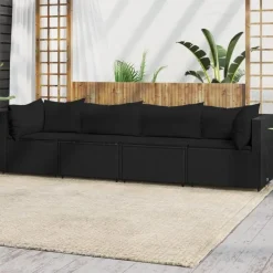 Loungebanken-vidaXL - Loungeset - Zwart - Poly rattan