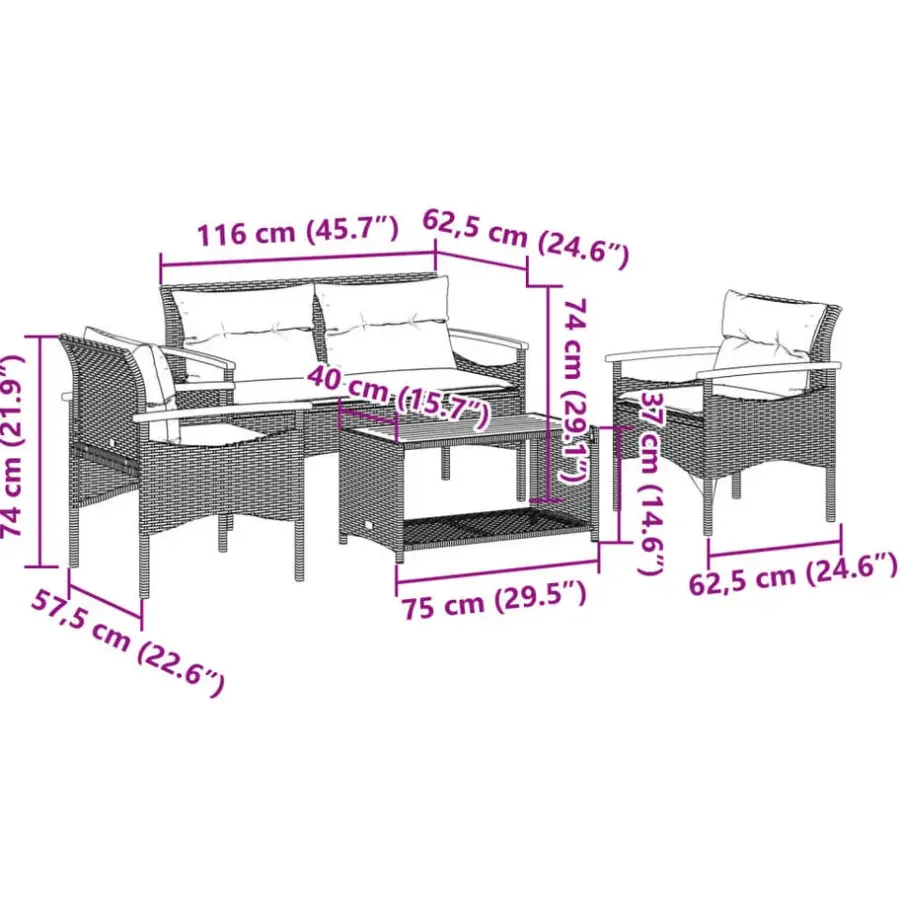 Loungesets-vidaXL - Loungeset - Zwart - Poly rattan