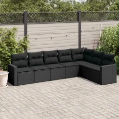 Loungesets-vidaXL - Loungeset - Zwart - Poly rattan - 7 stuks