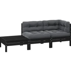 Loungebanken-vidaXL - Loungeset - Zwart - Grenenhout