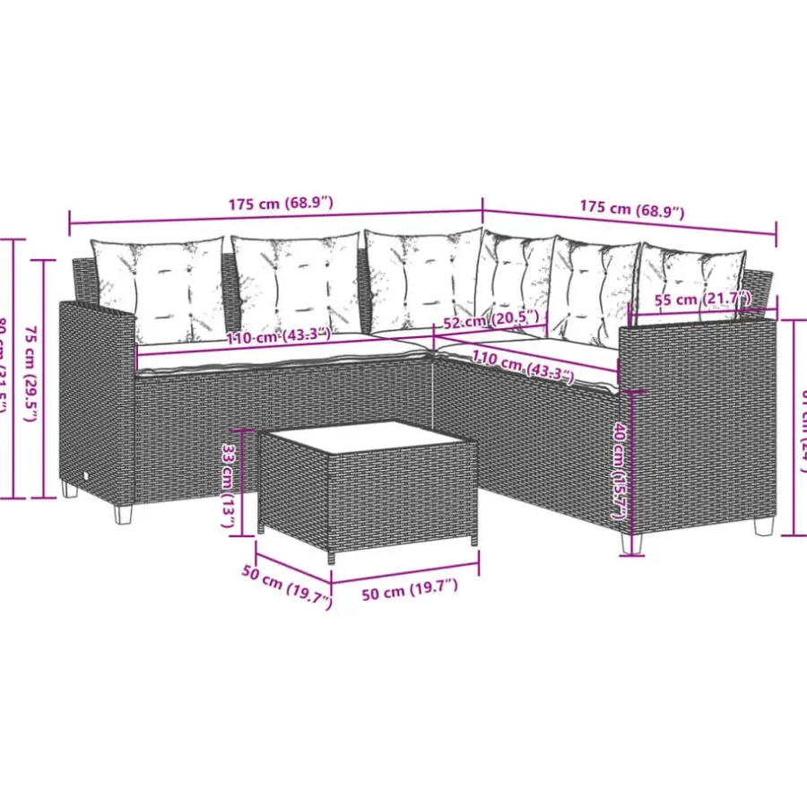 vidaXL - loungeset - Zwart - Poly rattan
