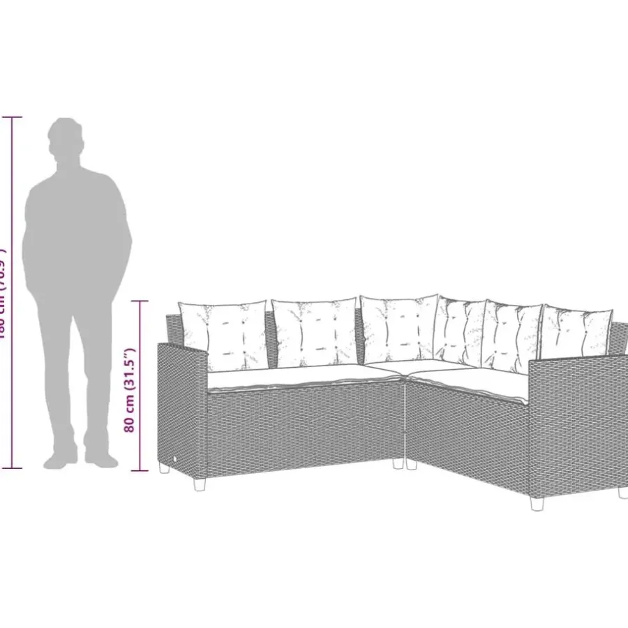 vidaXL - loungeset - Zwart - Poly rattan