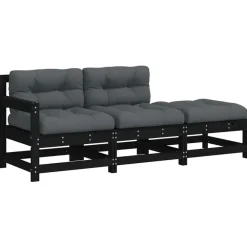 Loungebanken-vidaXL - Loungeset - Zwart - Hout - 3 stuks - Met kussens