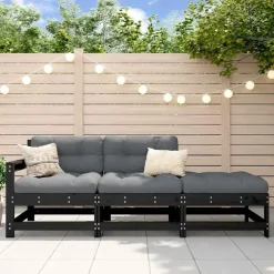 Loungebanken-vidaXL - Loungeset - Zwart - Hout - 3 stuks - Met kussens