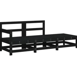 Loungebanken-vidaXL - Loungeset - Zwart - Hout - 3 stuks - Met kussens