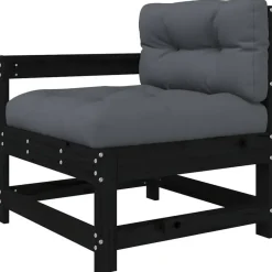 Loungebanken-vidaXL - Loungeset - Zwart - Hout - 3 stuks - Met kussens