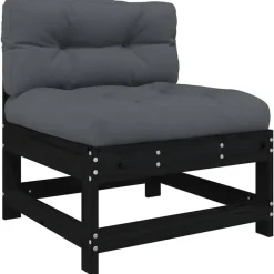 Loungebanken-vidaXL - Loungeset - Zwart - Hout - 3 stuks - Met kussens