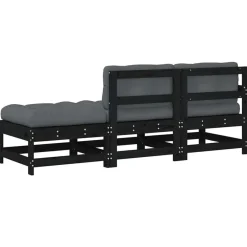 Loungebanken-vidaXL - Loungeset - Zwart - Hout - 3 stuks - Met kussens