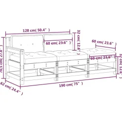 Loungebanken-vidaXL - Loungeset - Zwart - Hout - 3 stuks - Met kussens