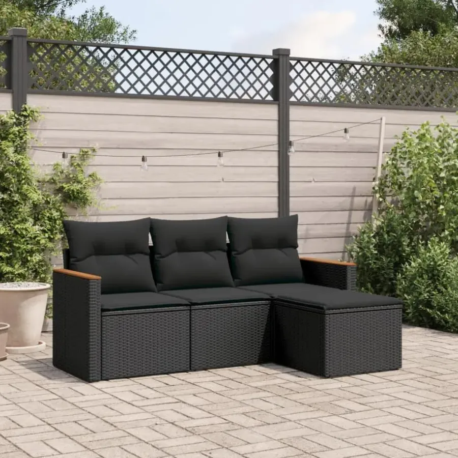 vidaXL - Loungeset - Zwart - Poly rattan - 4 stuks - Met kussens