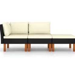 vidaXL - Loungeset - Zwart - Poly rattan en massief eucalyptushout - 3 stuks