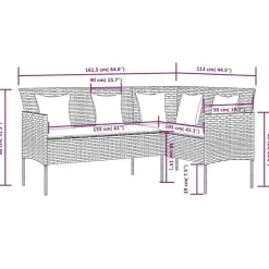 vidaXL - Loungeset (dinning) - Zwart - Poly rattan - 5 stuks - Met kussens
