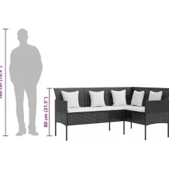 vidaXL - Loungeset (dinning) - Zwart - Poly rattan - 5 stuks - Met kussens